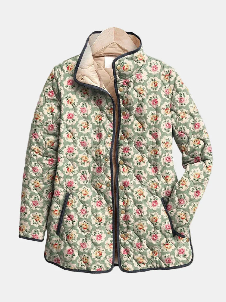 Aveline | Vintage Floral Art Print Quilted Jacket