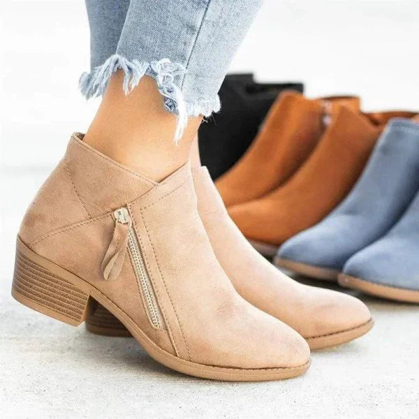 Women's ankle boots – side-zip design with low heel