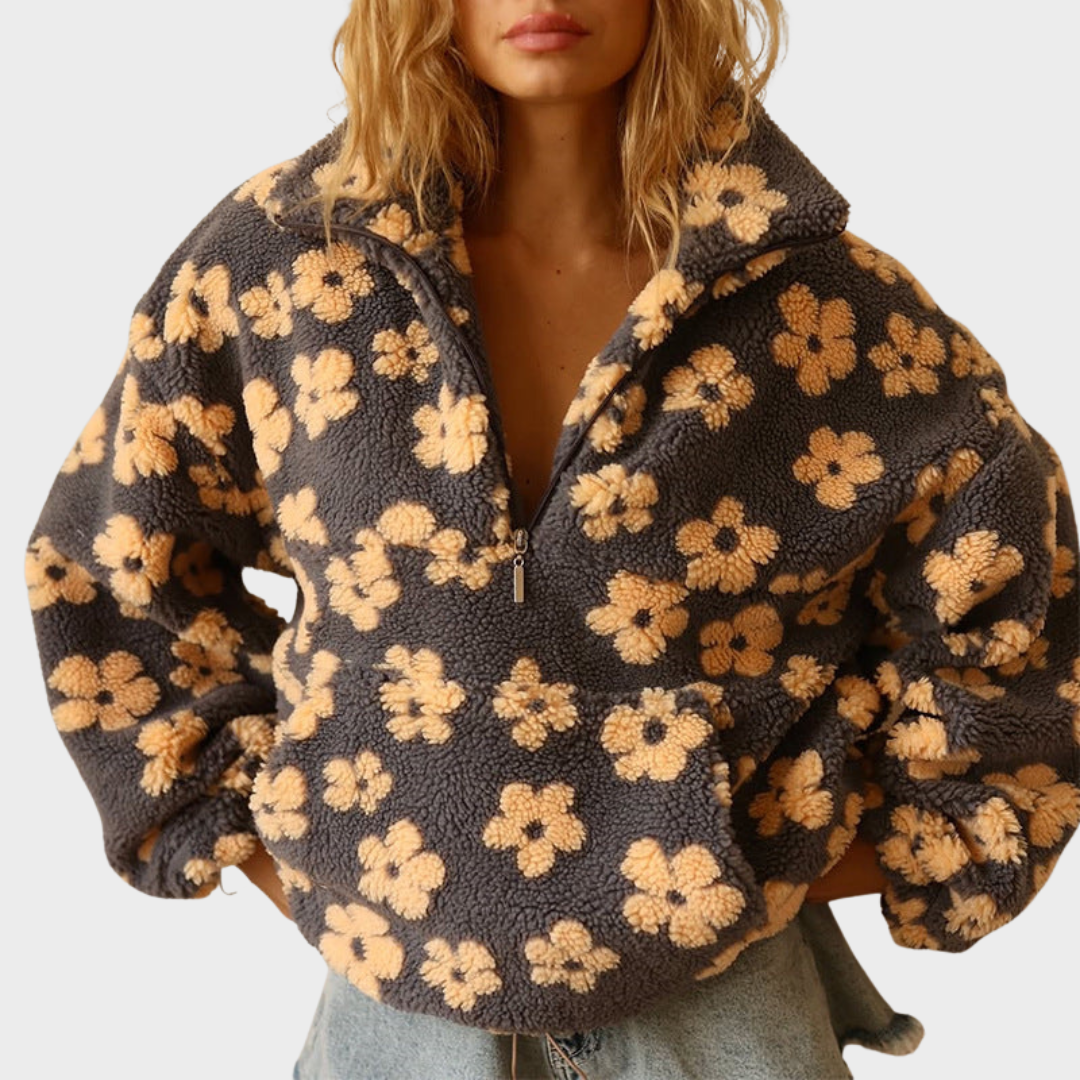 Daisy | Cozy Floral Fleece Zip-Up Pullover
