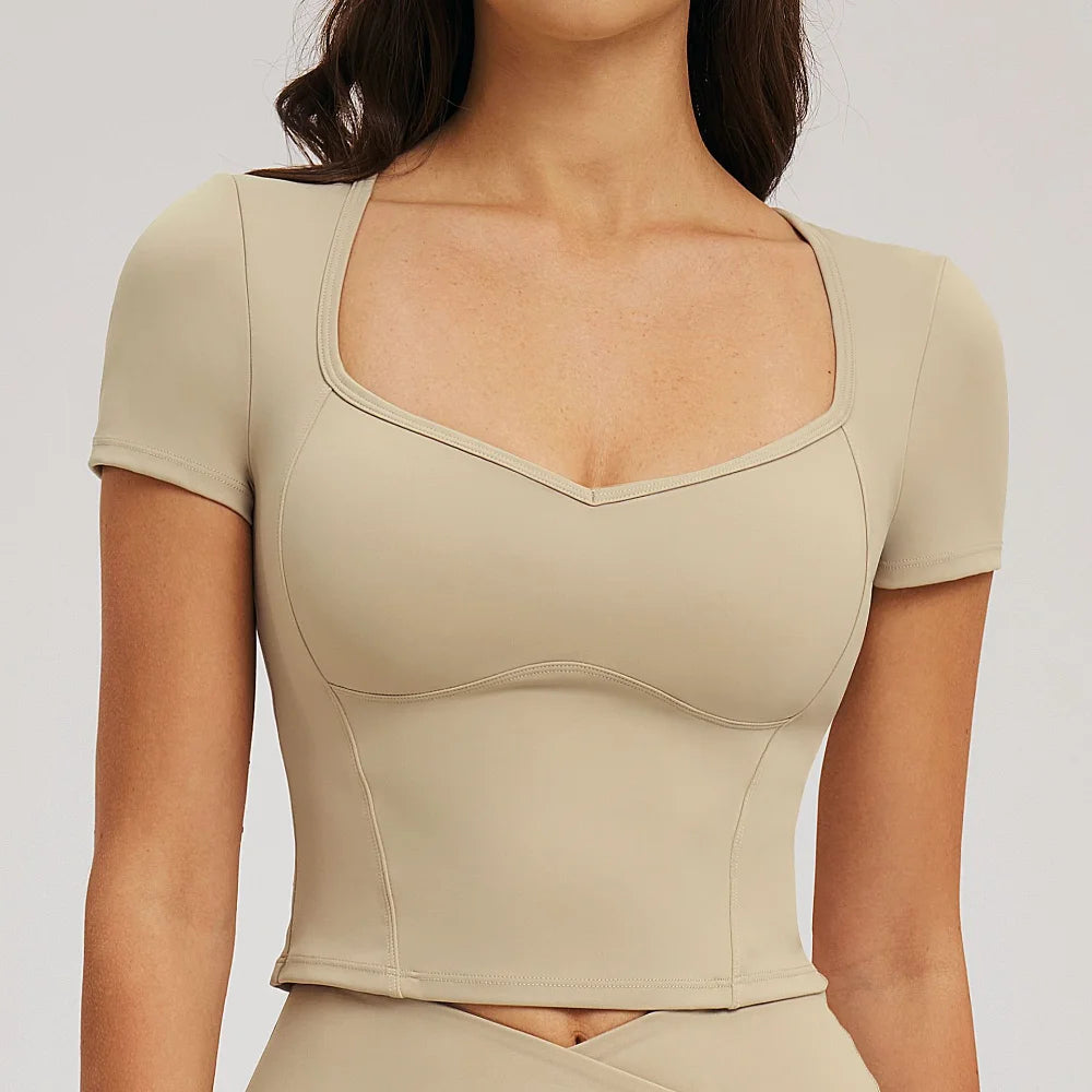 Camiseta deportiva, ropa de fitness, camiseta de yoga de manga corta para mujer, top de yoga sin costuras, top de gimnasio, ropa deportiva para correr, top corto deportivo.
