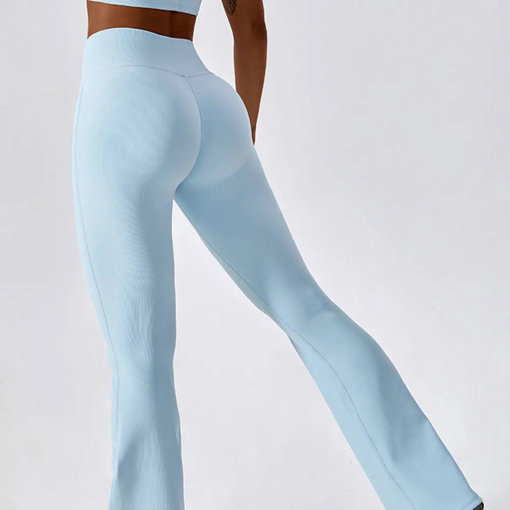 Pantalones de yoga acampanados para mujer, de cintura alta y pernera ancha; ideales para gimnasio, entrenamiento, fitness, deportes y baile latino.