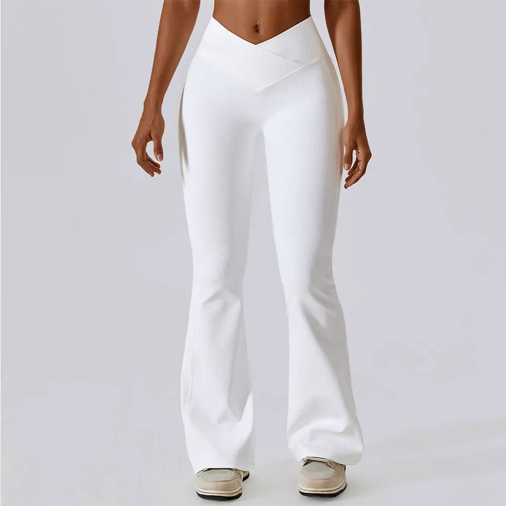 Pantalones de yoga acampanados para mujer, de cintura alta y pernera ancha; ideales para gimnasio, entrenamiento, fitness, deportes y baile latino.