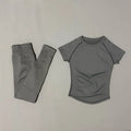 Conjunto deportivo de 2 piezas para mujer: camiseta de manga corta sin costuras y leggings deportivos con efecto realce de glúteos.