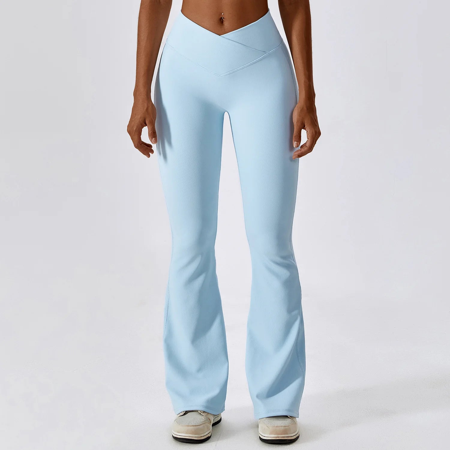 Pantalones de yoga acampanados para mujer, de cintura alta y pernera ancha; ideales para gimnasio, entrenamiento, fitness, deportes y baile latino.