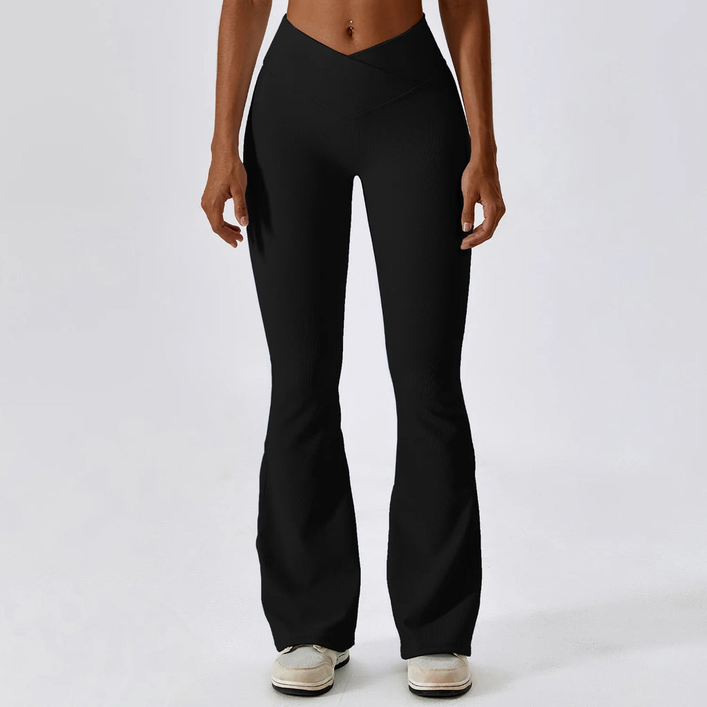 Pantalones de yoga acampanados para mujer, de cintura alta y pernera ancha; ideales para gimnasio, entrenamiento, fitness, deportes y baile latino.