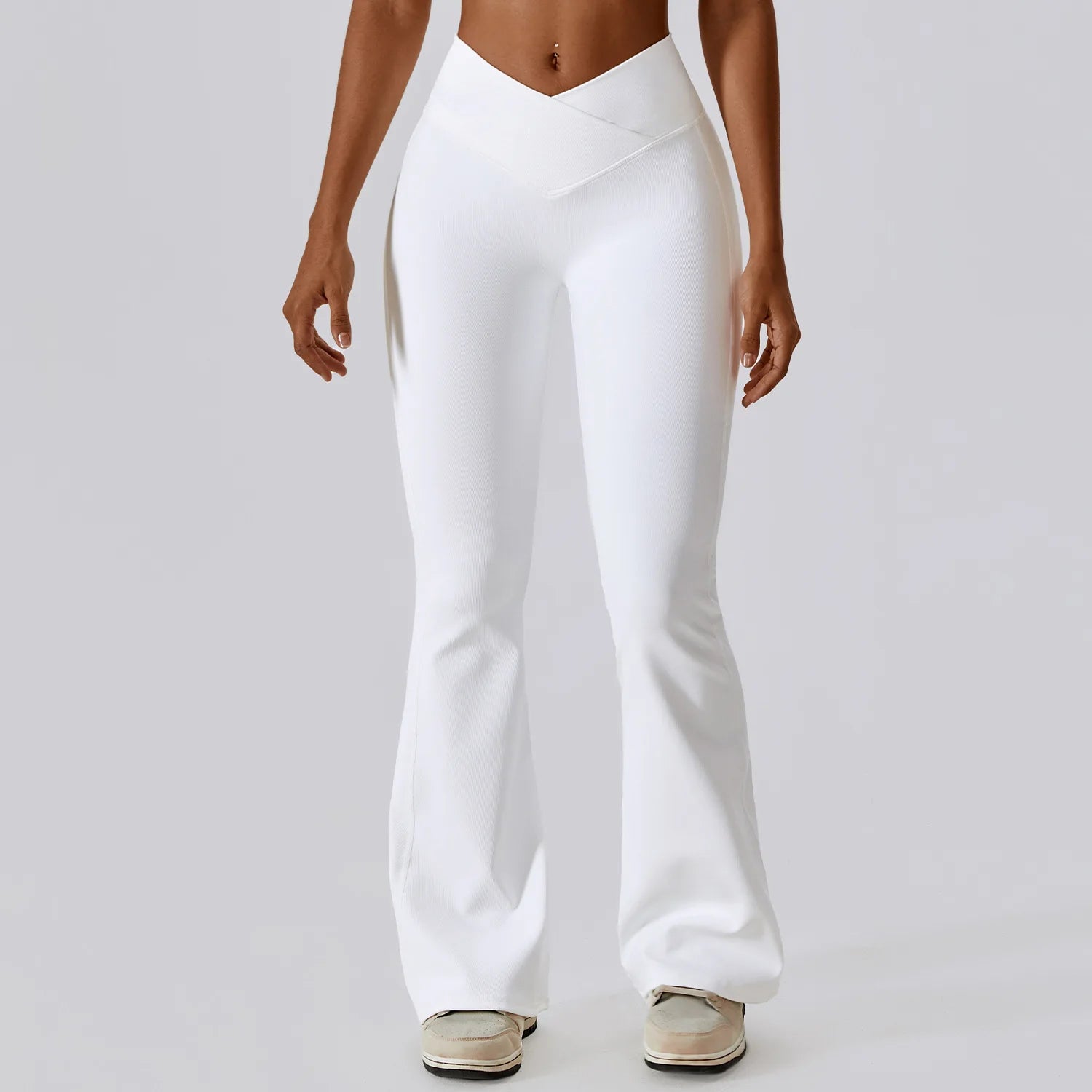 Pantalones de yoga acampanados para mujer, de cintura alta y pernera ancha; ideales para gimnasio, entrenamiento, fitness, deportes y baile latino.