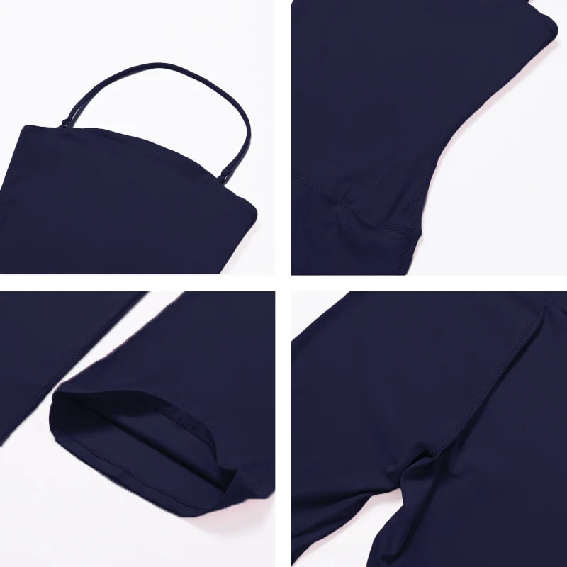 Nuevo mono de yoga sin mangas para mujer, estilo acampanado, con cuello halter y espalda descubierta; ideal para gimnasio y deporte.