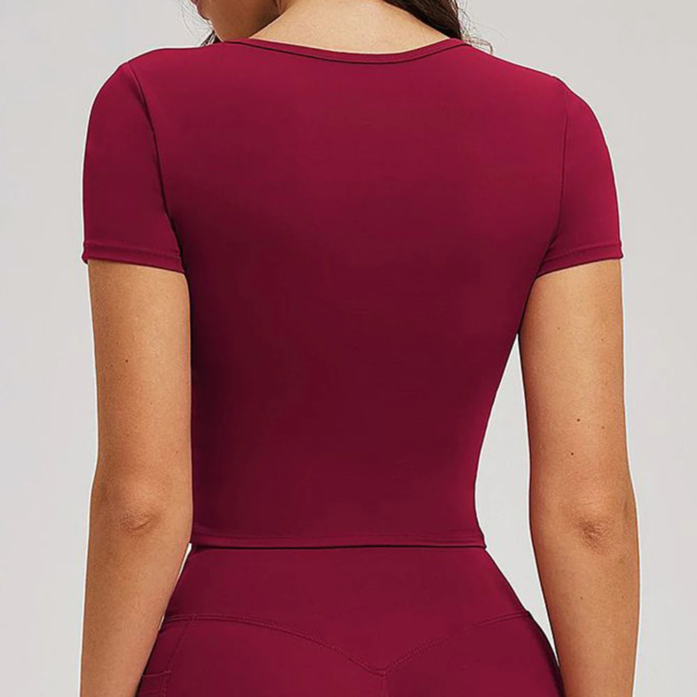 Camiseta deportiva, ropa de fitness, camiseta de yoga de manga corta para mujer, top de yoga sin costuras, top de gimnasio, ropa deportiva para correr, top corto deportivo.