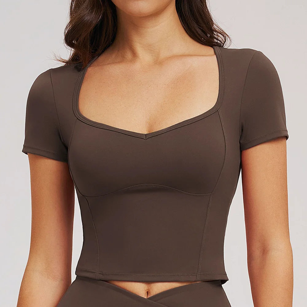 Camiseta deportiva, ropa de fitness, camiseta de yoga de manga corta para mujer, top de yoga sin costuras, top de gimnasio, ropa deportiva para correr, top corto deportivo.