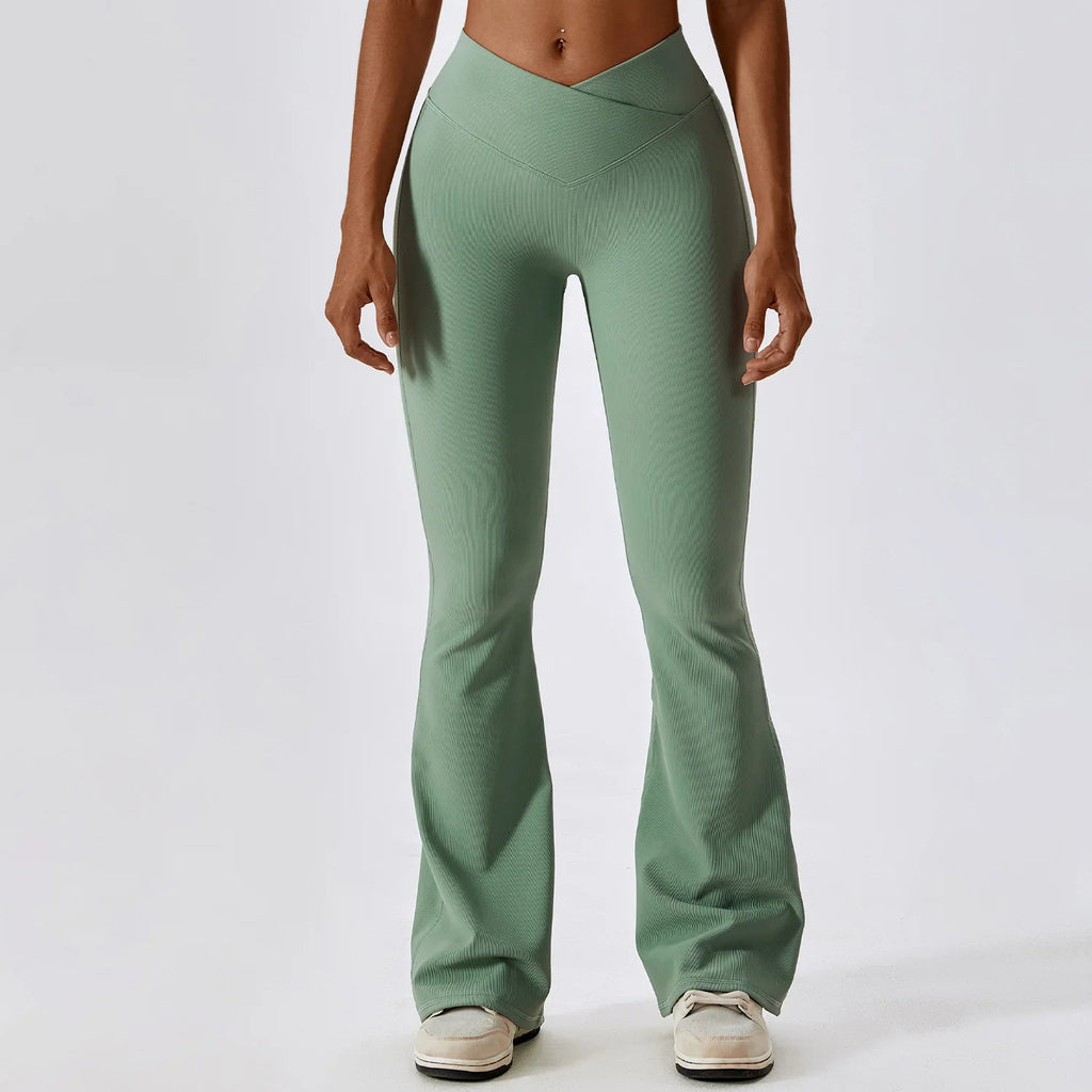 Pantalones de yoga acampanados para mujer, de cintura alta y pernera ancha; ideales para gimnasio, entrenamiento, fitness, deportes y baile latino.