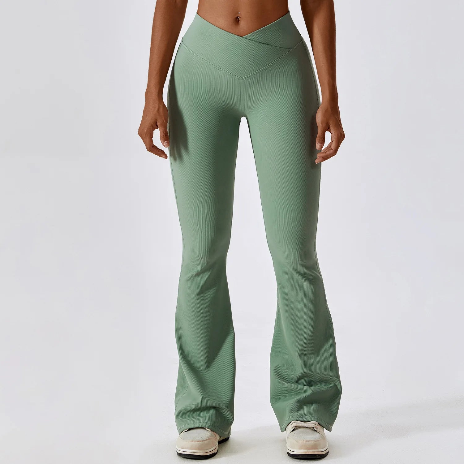 Pantalones de yoga acampanados para mujer, de cintura alta y pernera ancha; ideales para gimnasio, entrenamiento, fitness, deportes y baile latino.